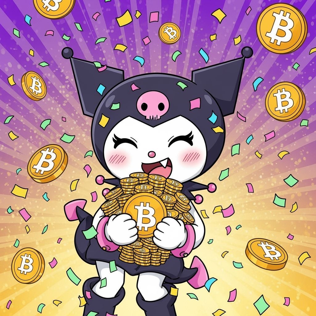 Kuromi Celebrates Bitcoin Fortune with Joy