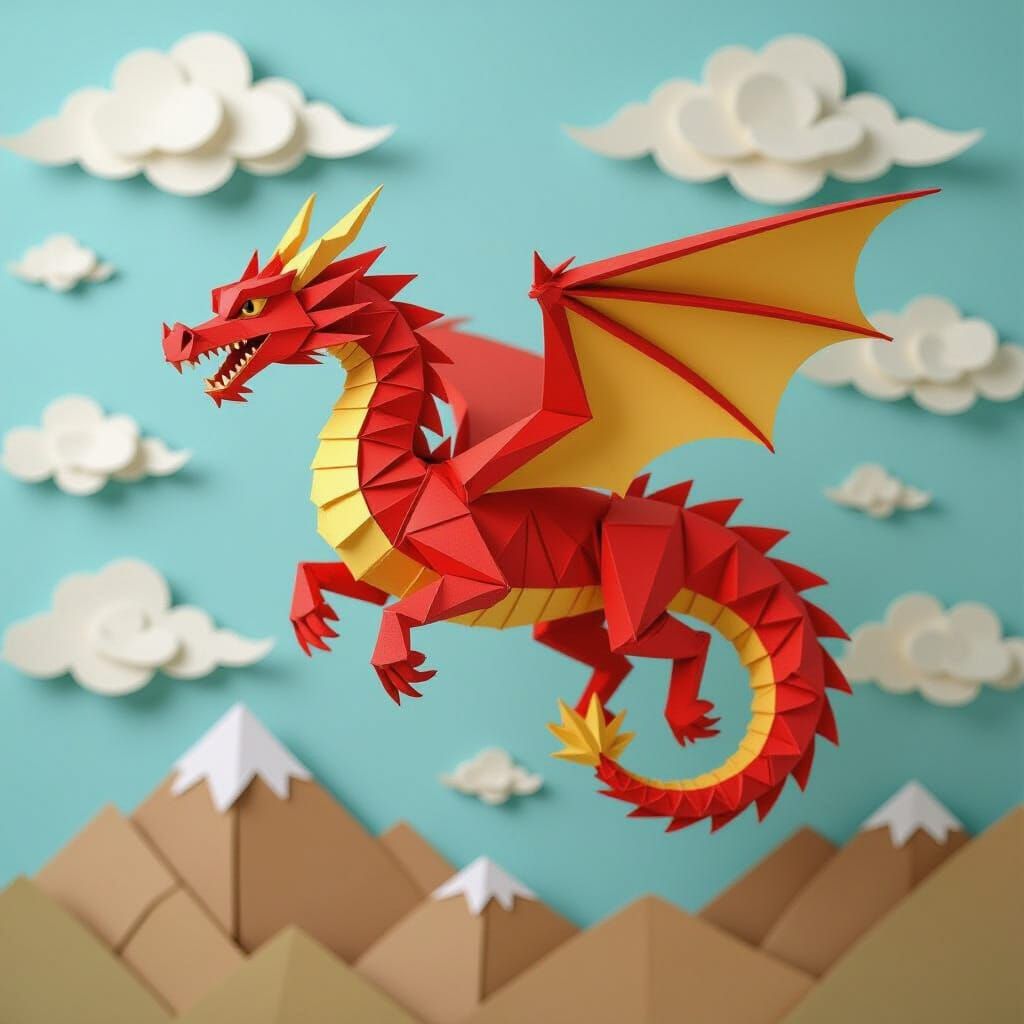 Origami Dragon Soars Through Papercraft Sky