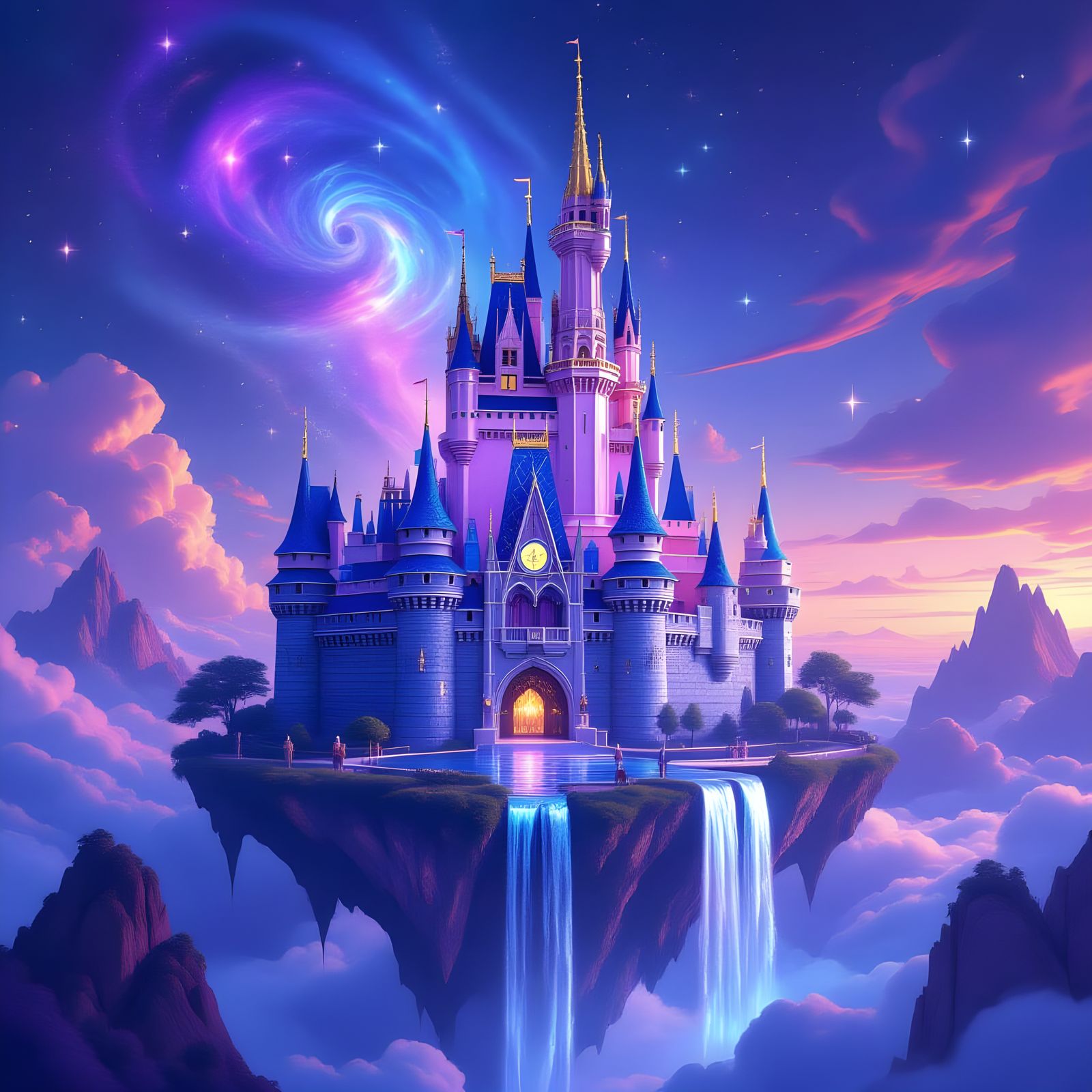 Amethyst and Sapphire Castle Floating in Nebula