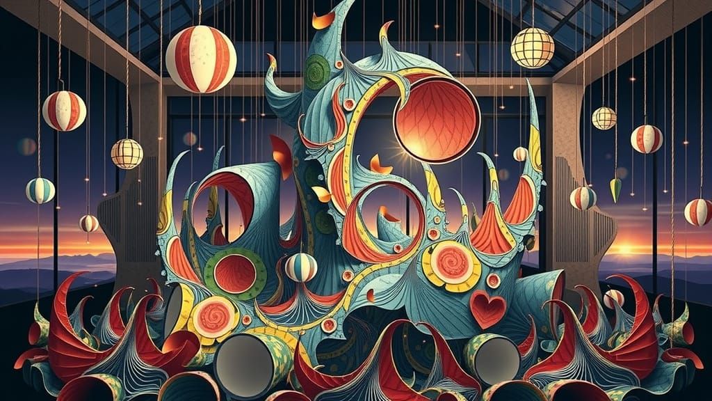 Vibrant Origami Sculpture in Hundertwasser's Expressive Styl...