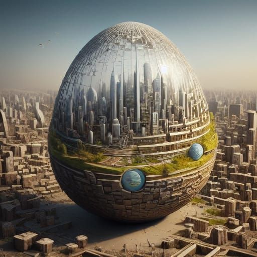 Surreal Cityscape in Eggcore Style by Jacek Yerka