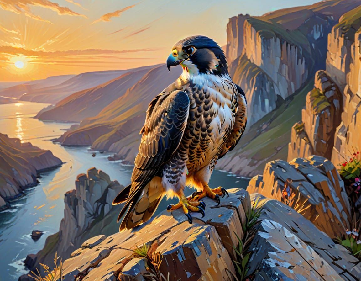 Peregrine Falcon: Neo-Impressionist Oil Painting