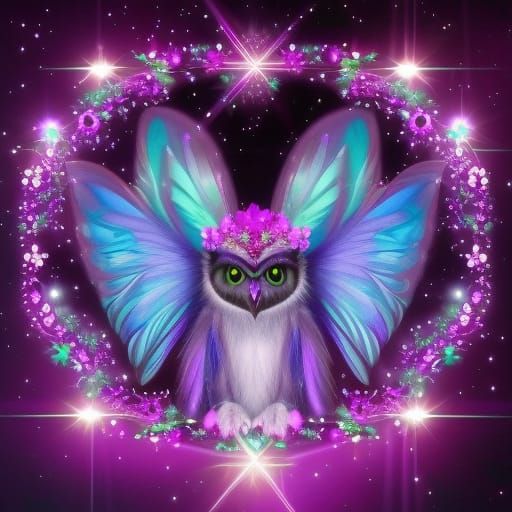 Mystical Owl-Eyed Creature in Psychedelic Rose Garden