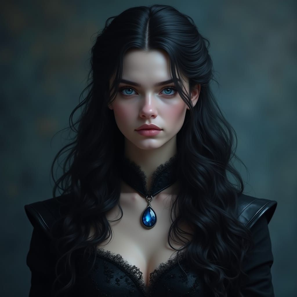 Medieval Woman with Icy Eyes in Detailed Matte Painting