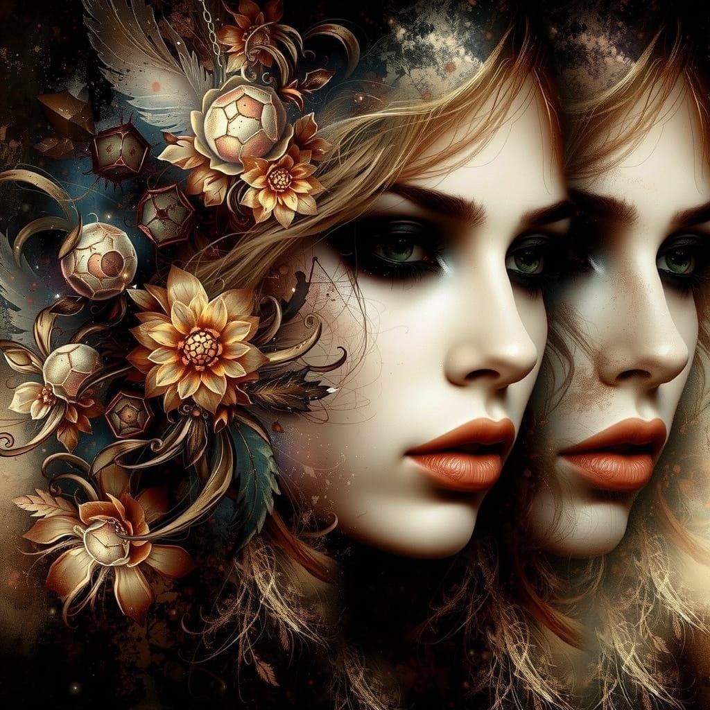 Gothic Woman in Surreal Gold Double Exposure