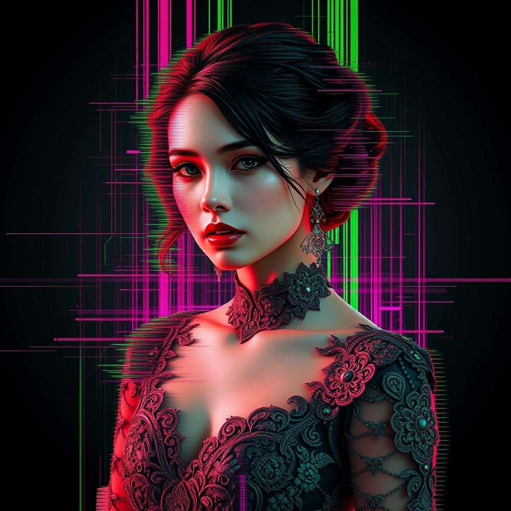 Glitch Portrait of Woman in Digital Art Style