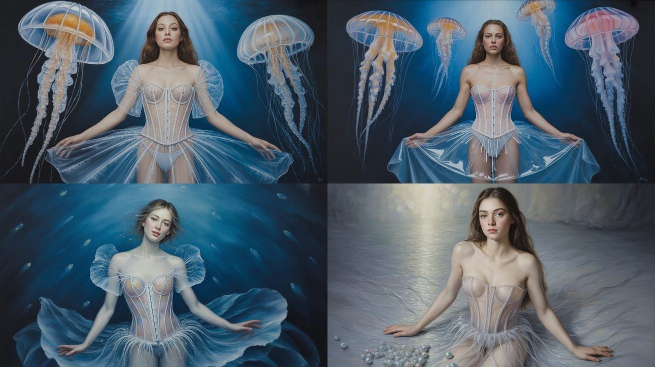 Jellyfish Dress: Hyperrealistic Impasto Acrylic Painting