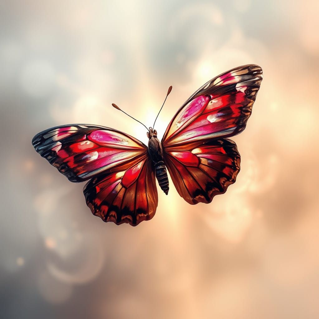 Radiant Butterfly Emerges from Ethereal Mist