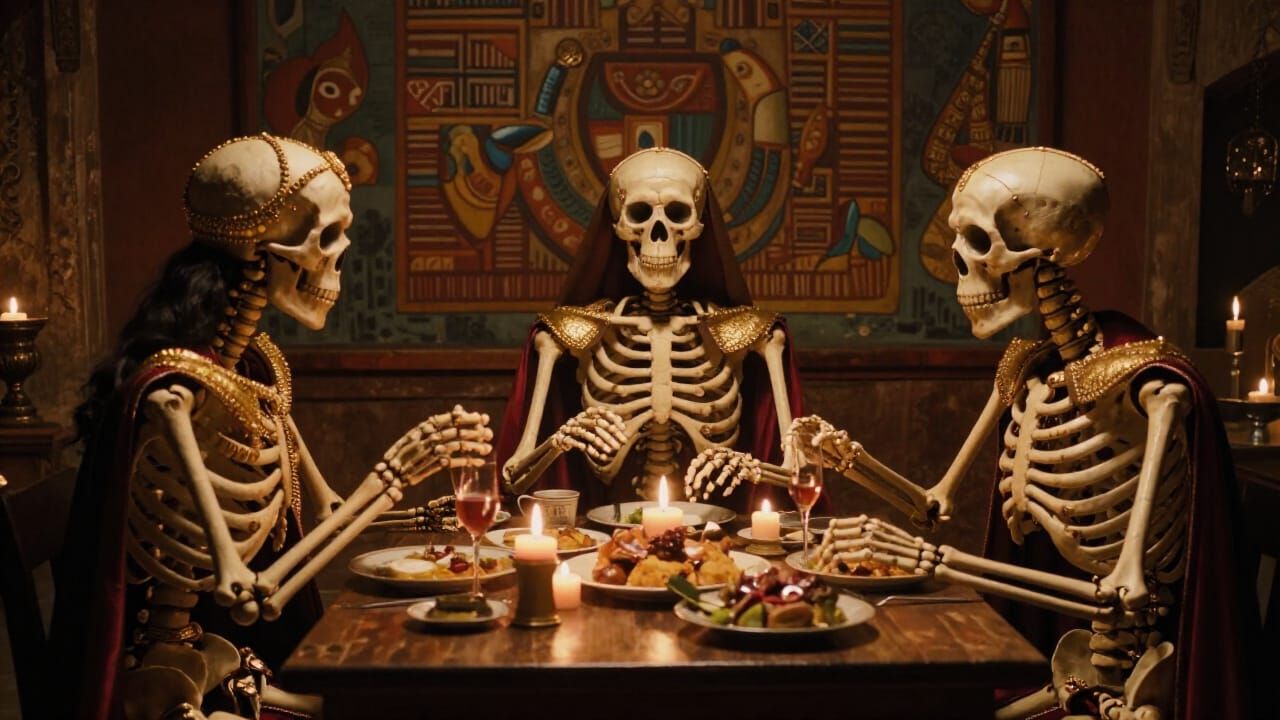 Skeletal Ritual Feast in Incan Style