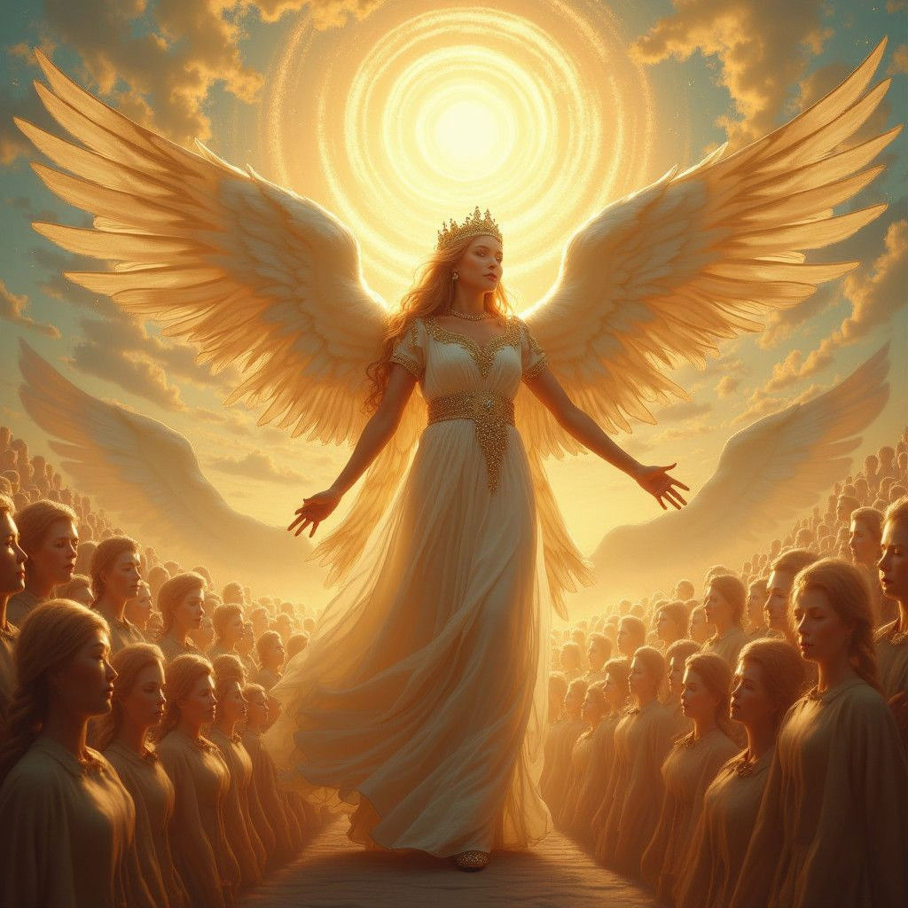 Radiant Lady Enters Paradise Among Angels