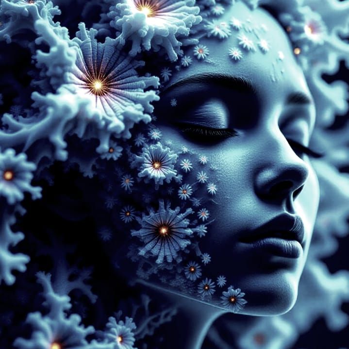 Surreal Microorganism and Human Form Double Exposure