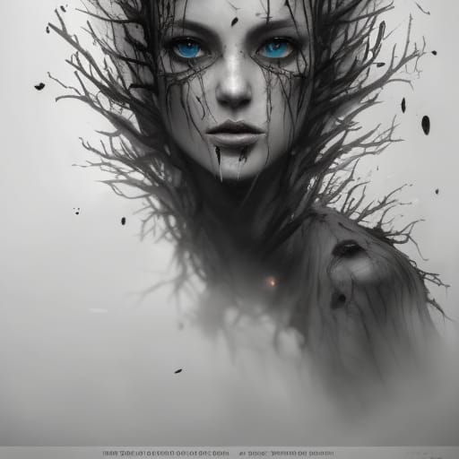 Tree Woman Charcoal Portrait in Dark Fantasy Style