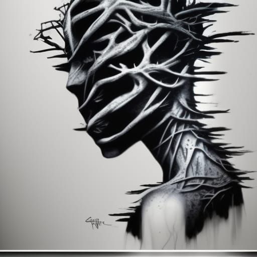 Tree Becomes Woman: Hyperdetailed Charcoal Art