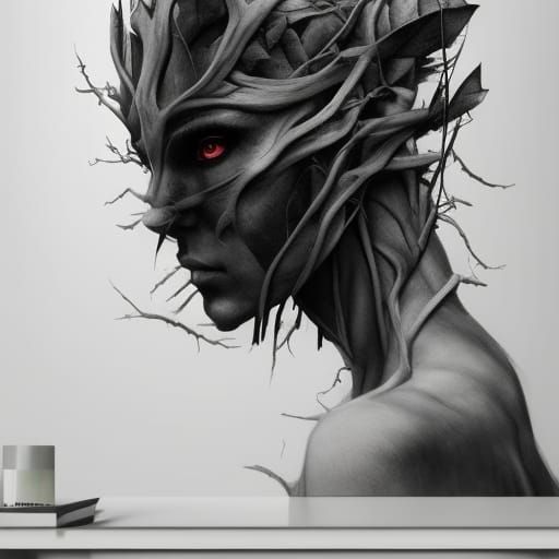 Tree Woman Portrait in Charcoal Drawing Style