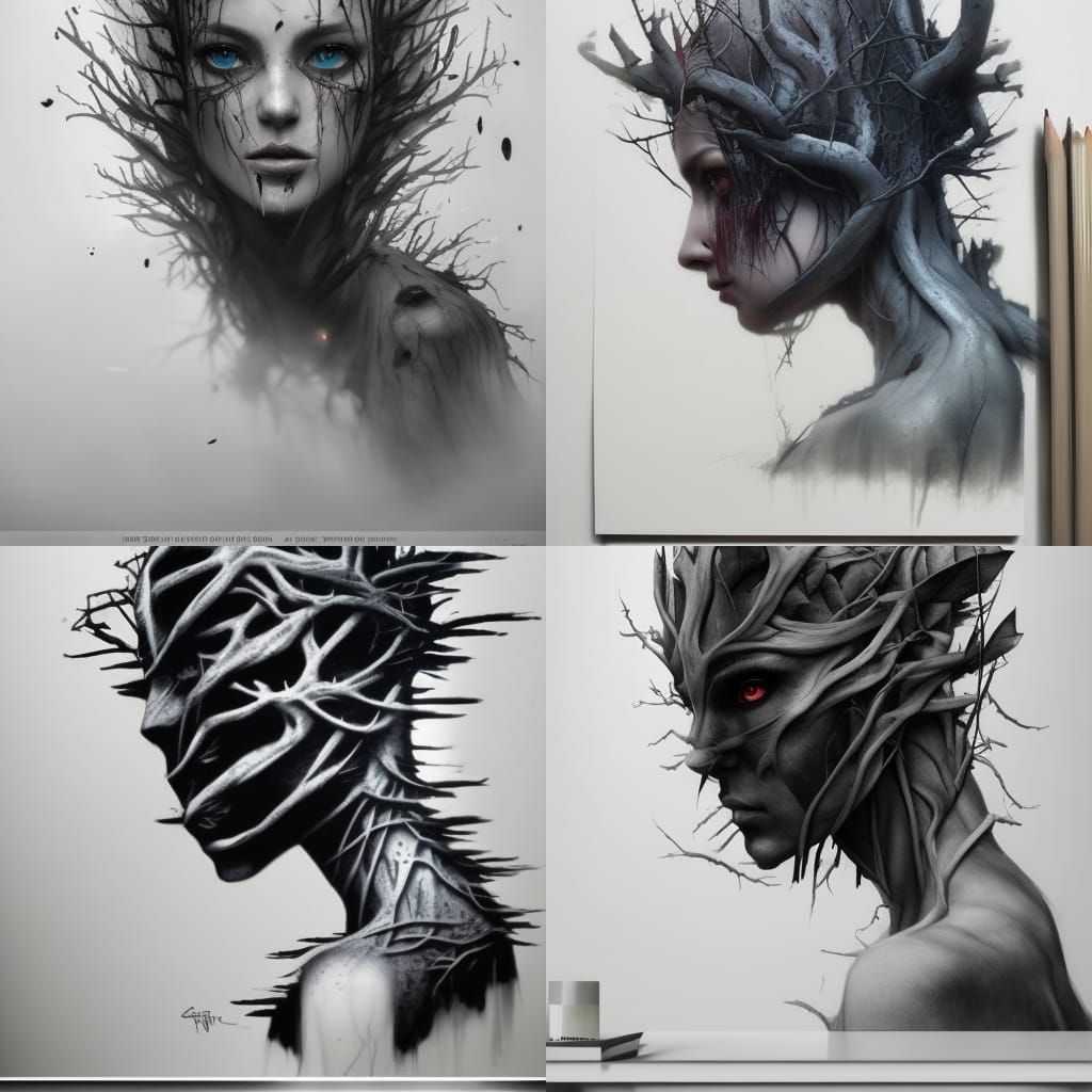 Surreal Woman Emerges from a Tree's Branches in Hyperdetaile...