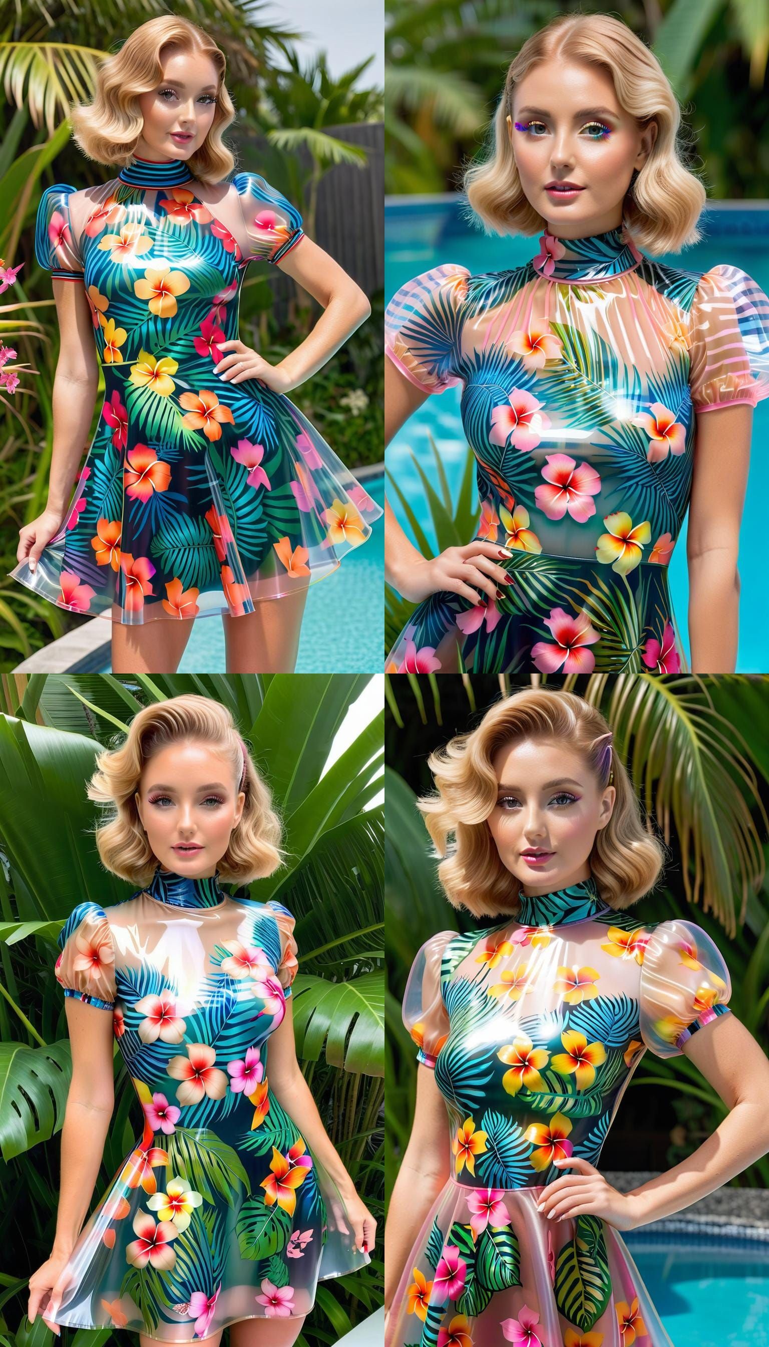Woman in Translucent Floral Dress Poolside