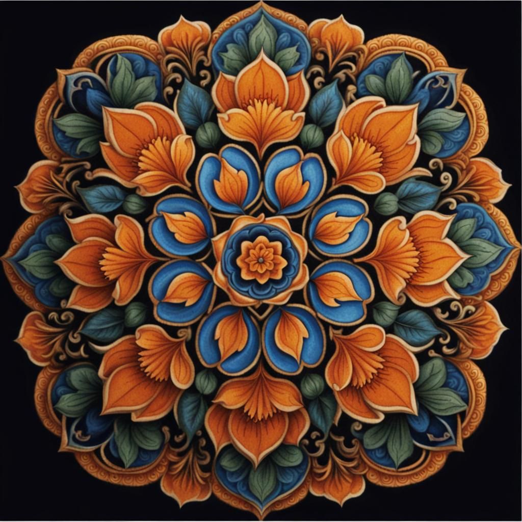 Intricate Kandyan Design with Blue Lotus