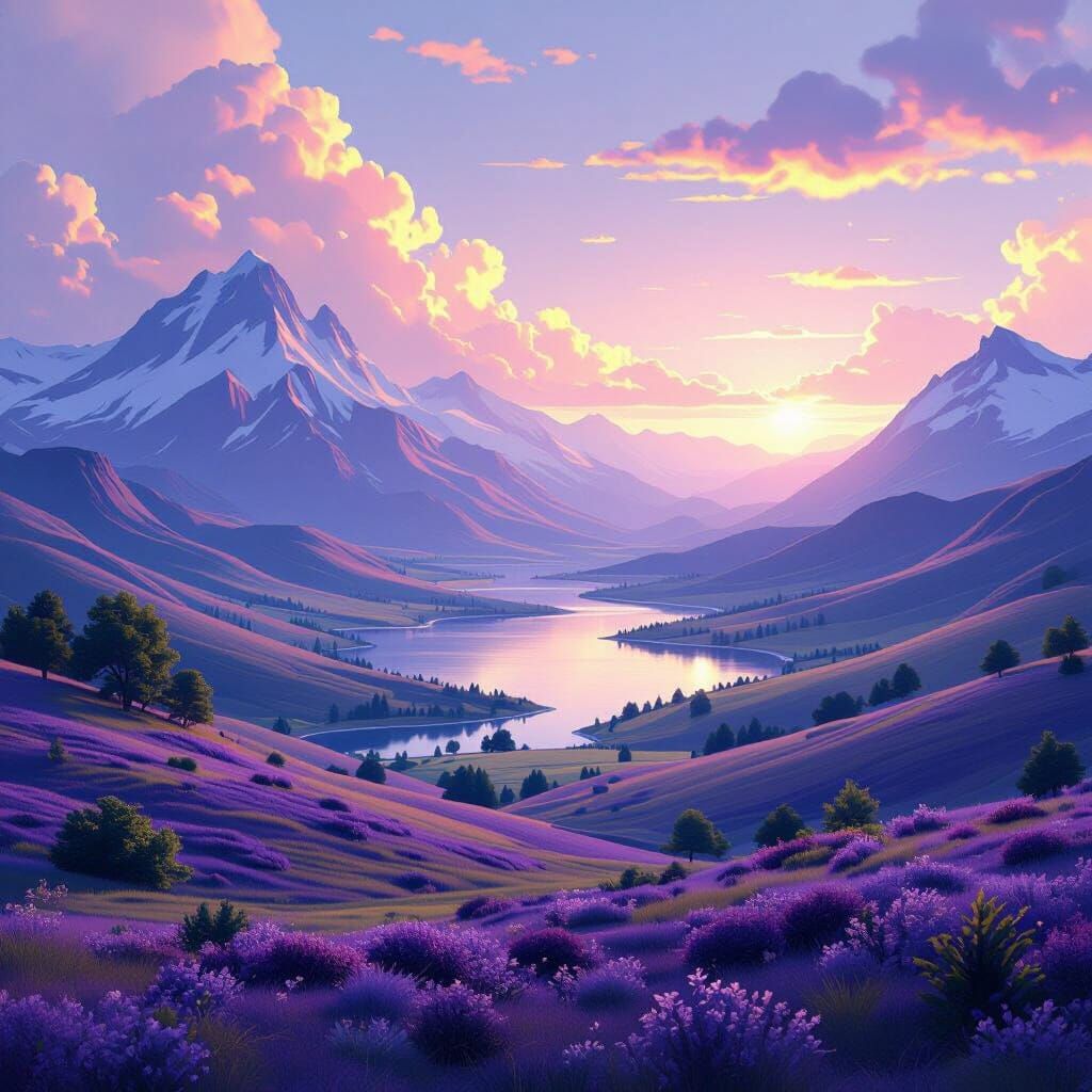 Dreamy Purple Landscape in Whimsical Style