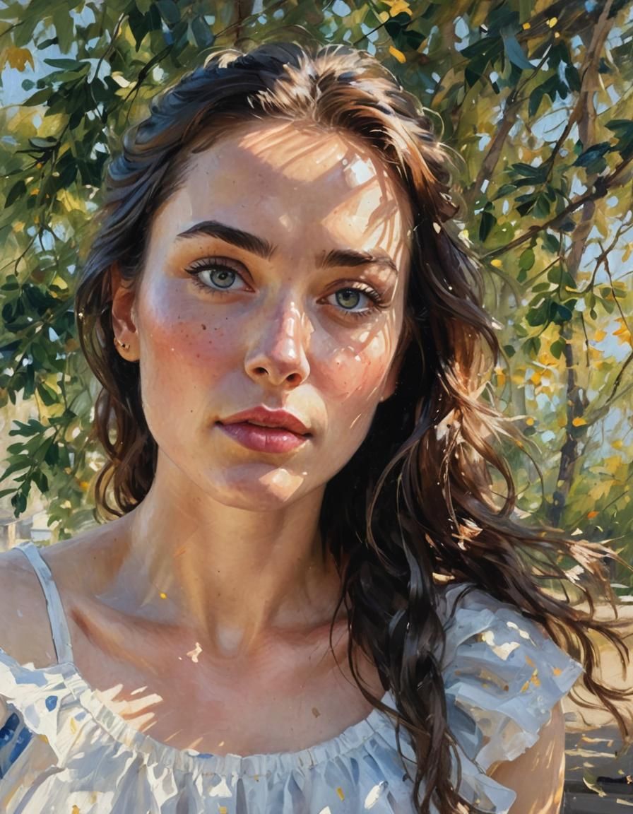 Brunette with Sapphire Eyes: An Impasto Oil Painting