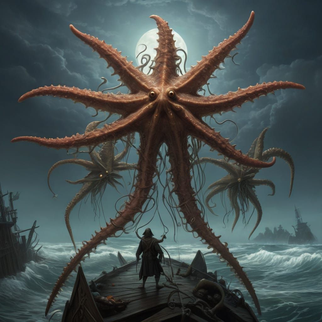 Horror Creatures Descend: One-Eyed Starfish with Tentacles