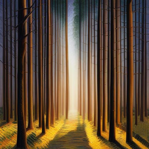 Surreal Sunshine: Pine Forest in Van Gogh Style
