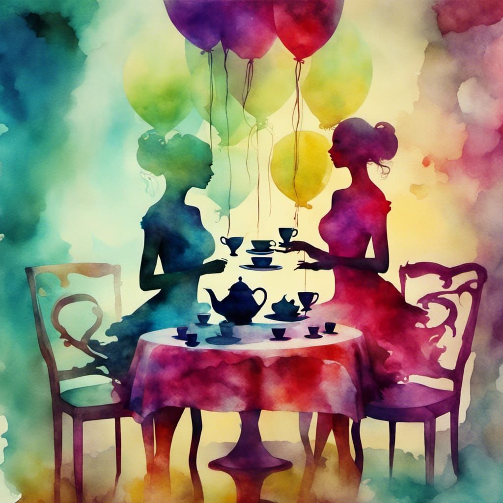 Surreal Tea Party: Double Exposure Watercolor Art