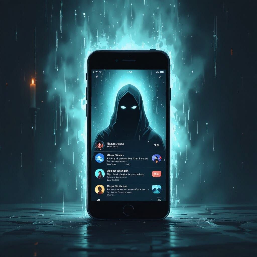 Glowing Phone Screen in Dark Room, Praising Silhouette