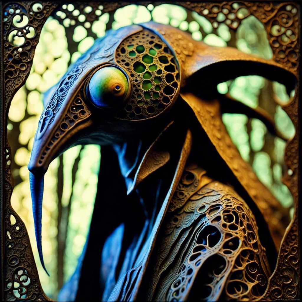 Intricate Gungan Binks in Computer Screen, Alcohol Ink Style