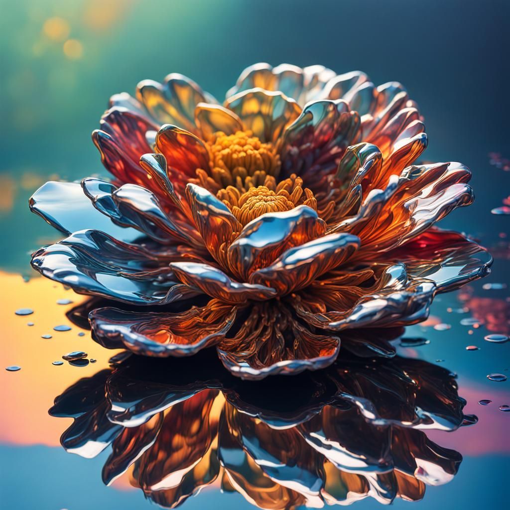 Hyperrealistic Mirrored Flower Splash Art