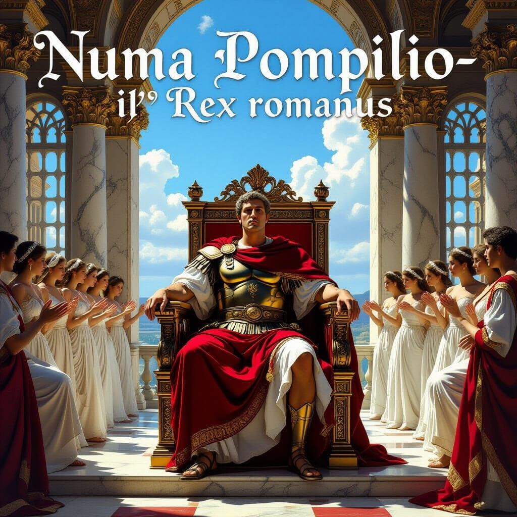 Numa Pompilius on Throne with Vestals in Imperial Castle