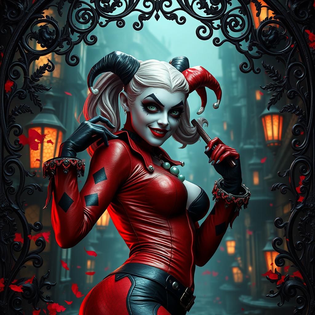 Harley Quinn in Gothic Comic Book Art