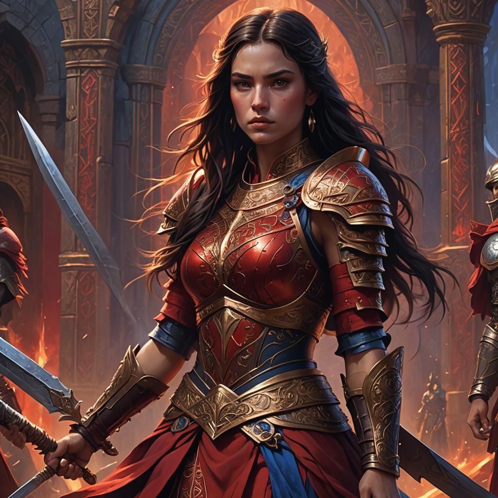 Warrior Girl in Red Armor: Fantasy Concept Art