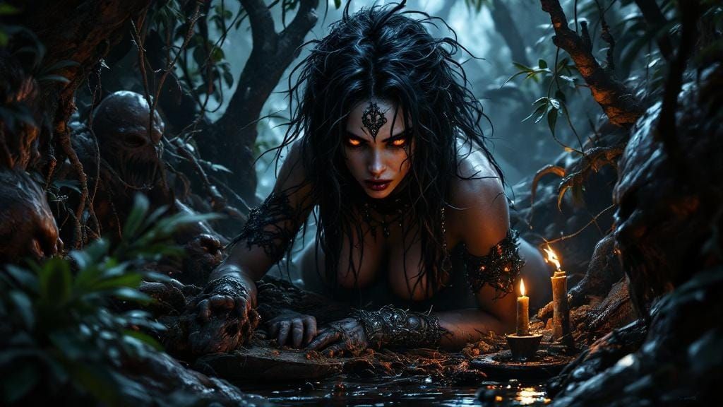 Jungle Goddess Prowls In Dark Fantasy Style