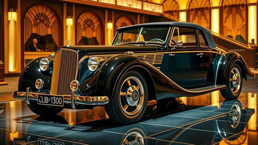 Glamorous Art Deco Car with Emerald and Gold