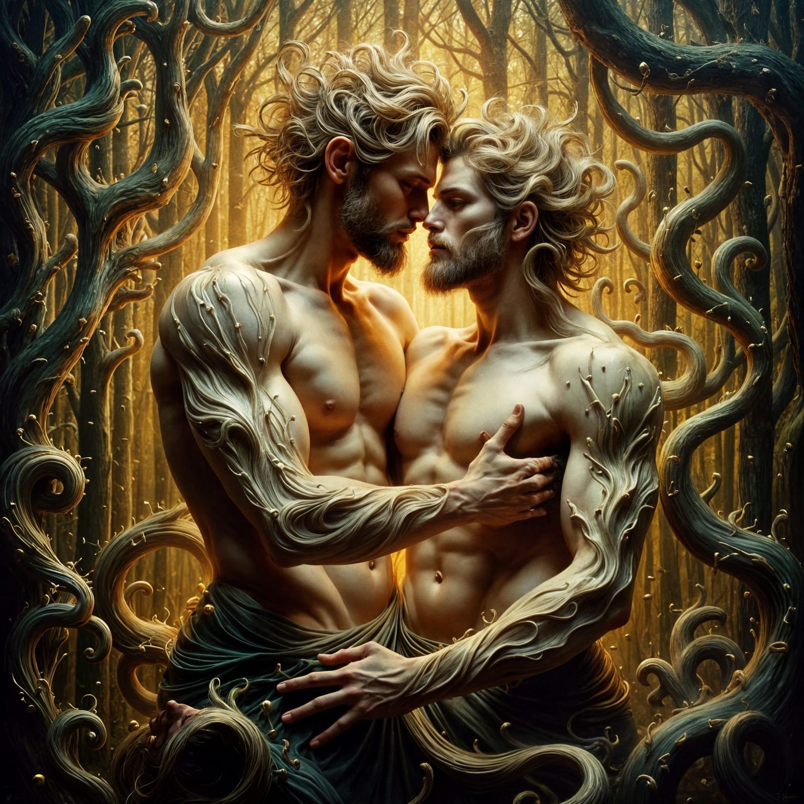 Sensual Satyr and Adonis in a Grove