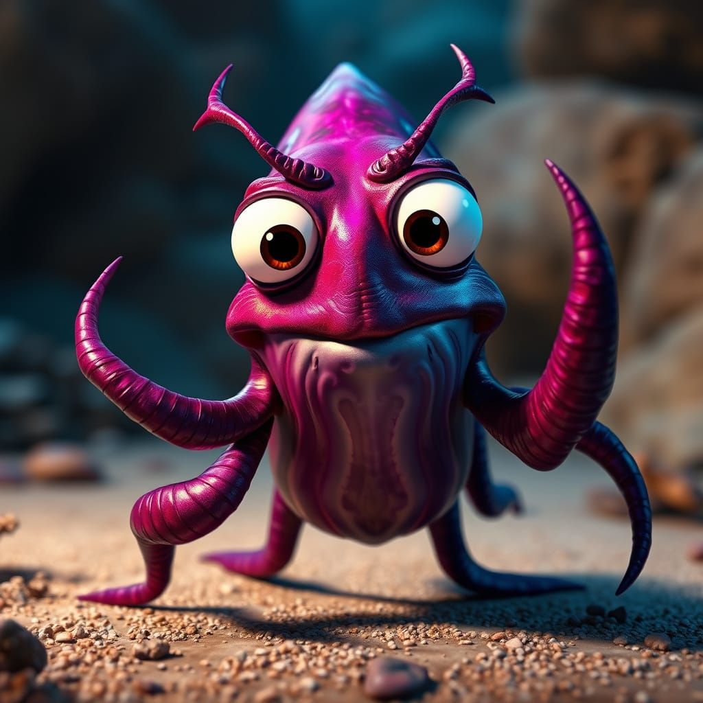 Cartoon Cuttlefish with Swirling Skin Patterns as Pixar Rend...
