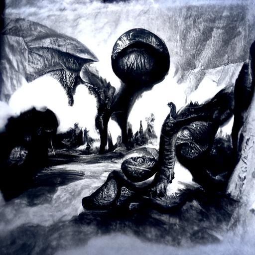 Dragon Planet with Magic Mushrooms in Charcoal