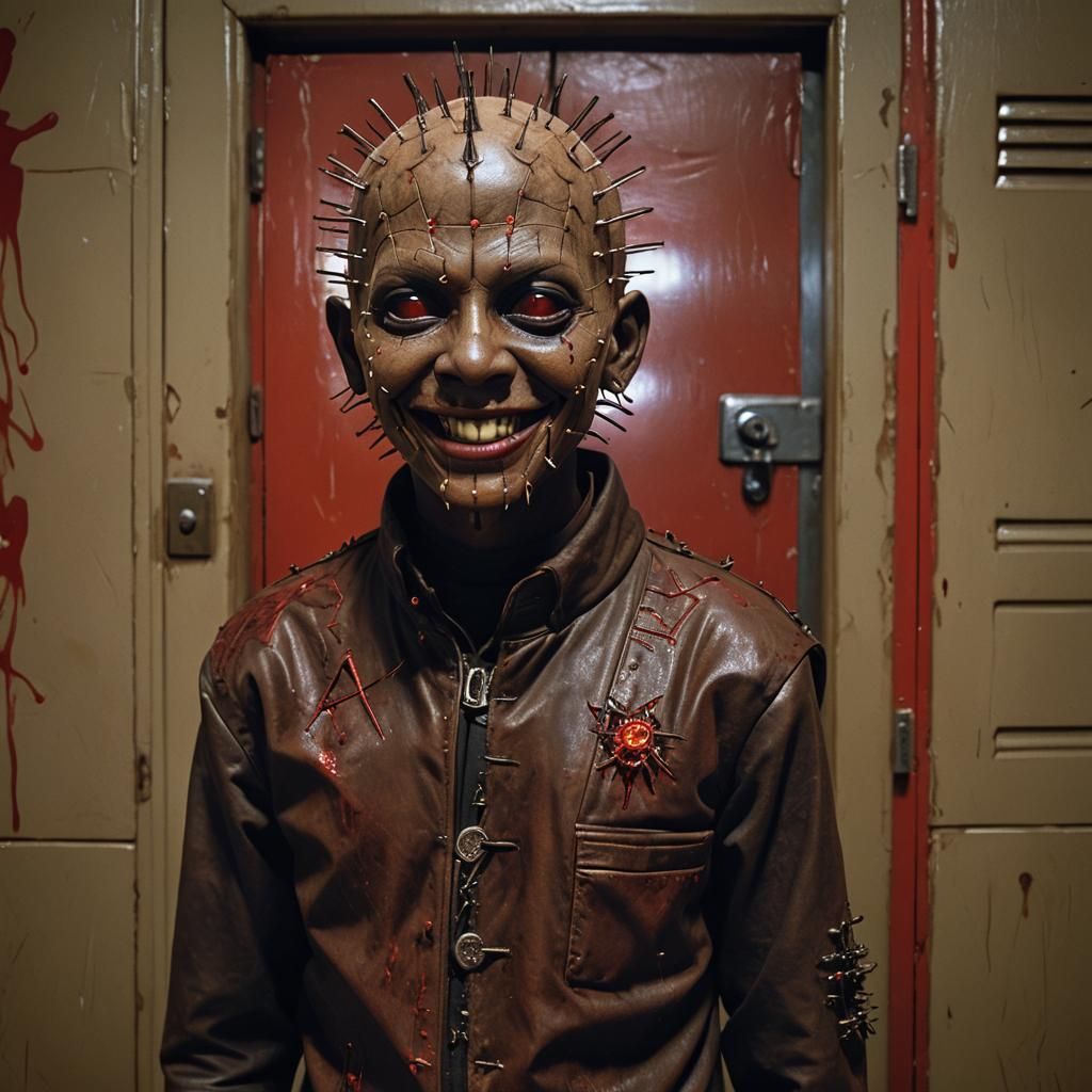 A hyperrealistic African American 12-year-old Pinhead from t...