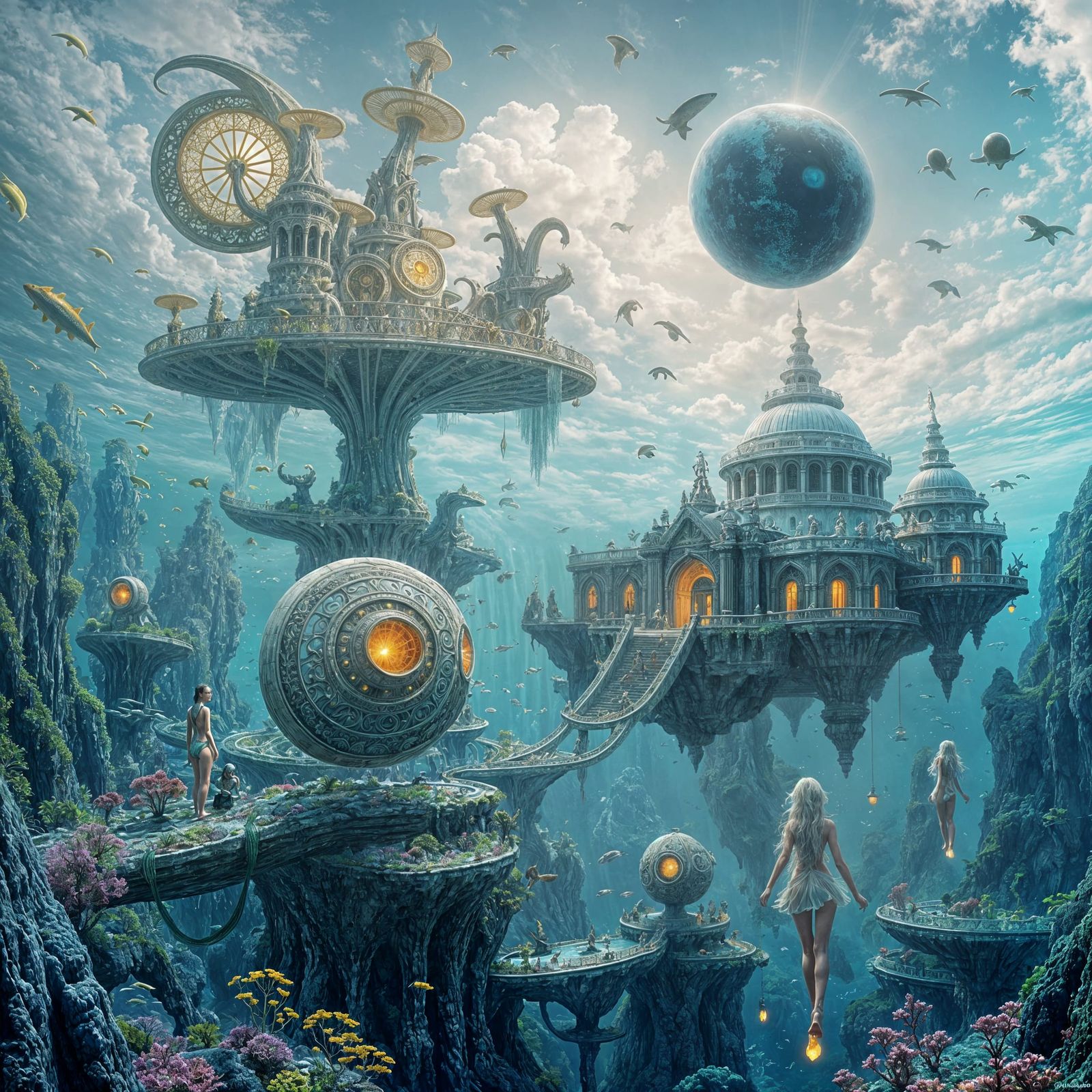 Surrealist Aquatic Utopia in Vibrant Colors and Intricate De...