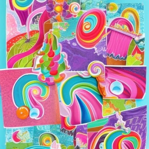 Vibrant Candyland Wonderland Gouache Scrapbook Collage