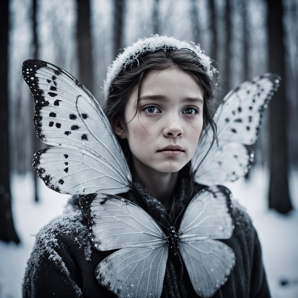 Winter Fairy Portrait in Infrared Black and White