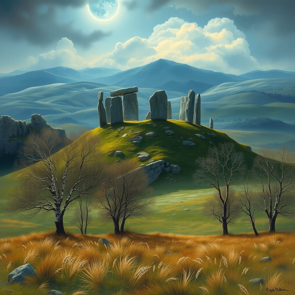 Mystical Celtic Landscape with Ancient Standing Stones