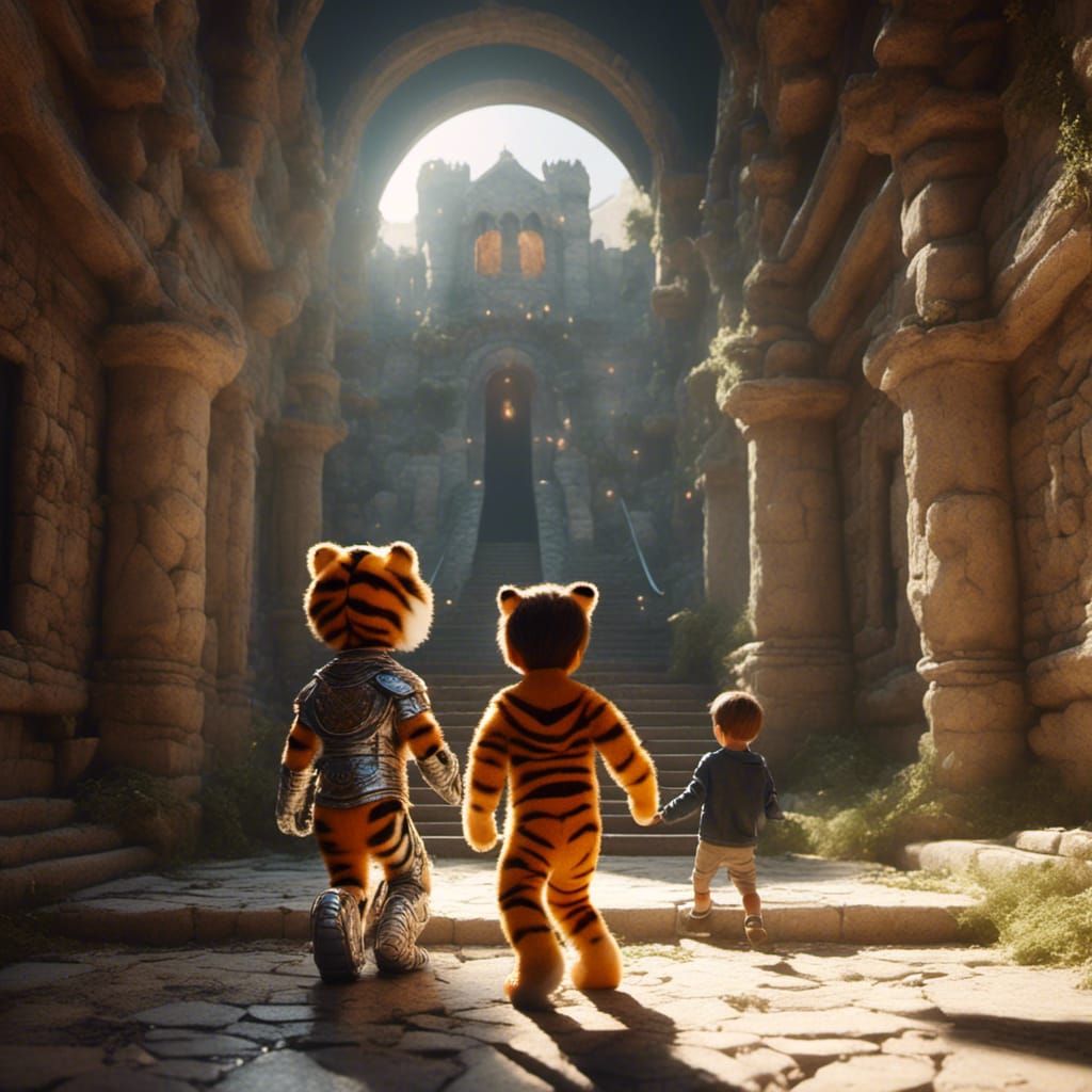 Boy and Tiger in Castle, Comic Book Style