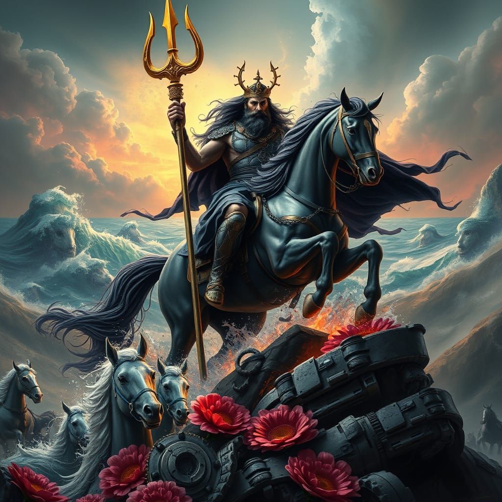 Poseidon with Bronze Trident in Biomechanical Style