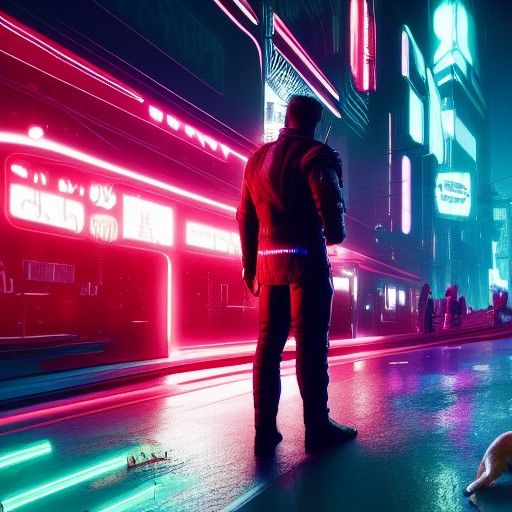 Dog Wizard in Crystal Cyberpunk Cityscape