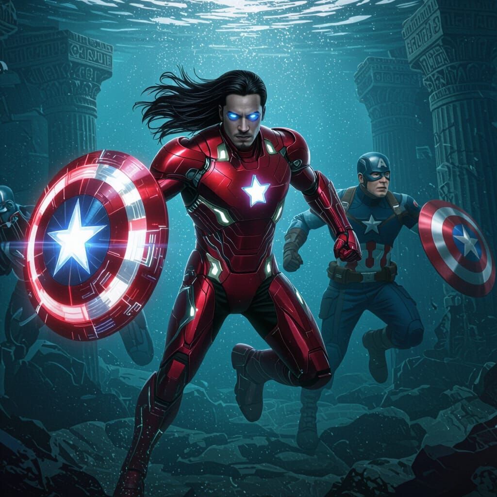 Underwater Heroes in Cinematic Action Pose