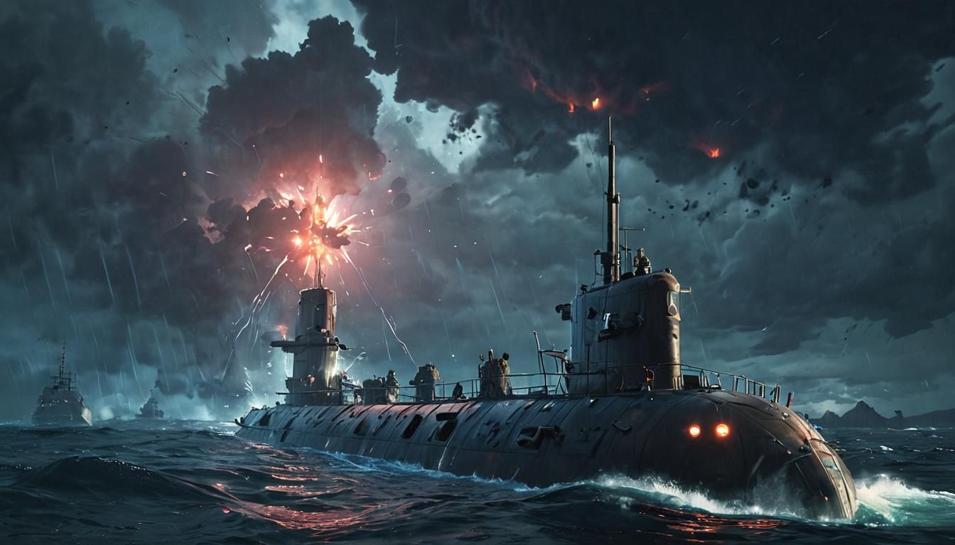 Cyberpunk Submarine Torpedo Attack in Anime Style