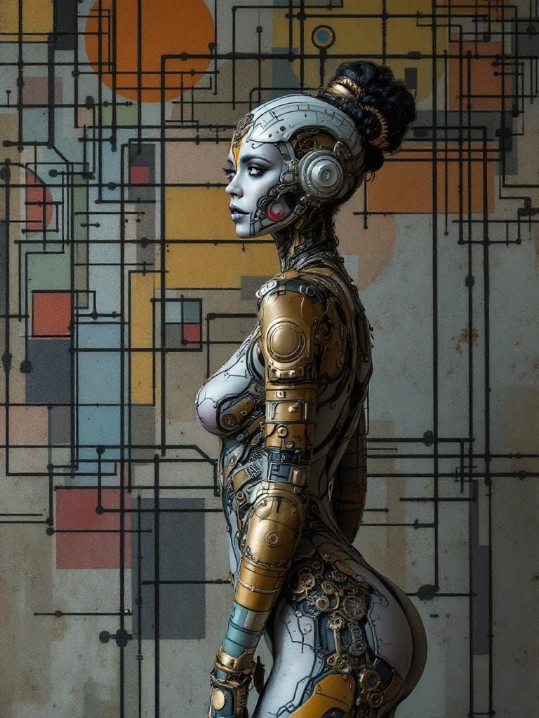 Steampunk Woman with Geometric Body Art