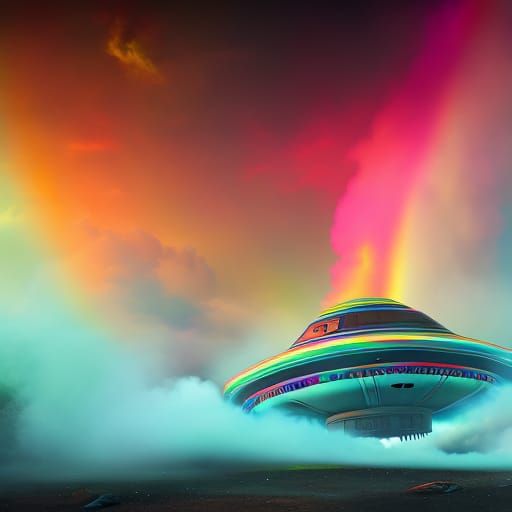 Psychedelic Hippy UFO with Rainbow Smoke