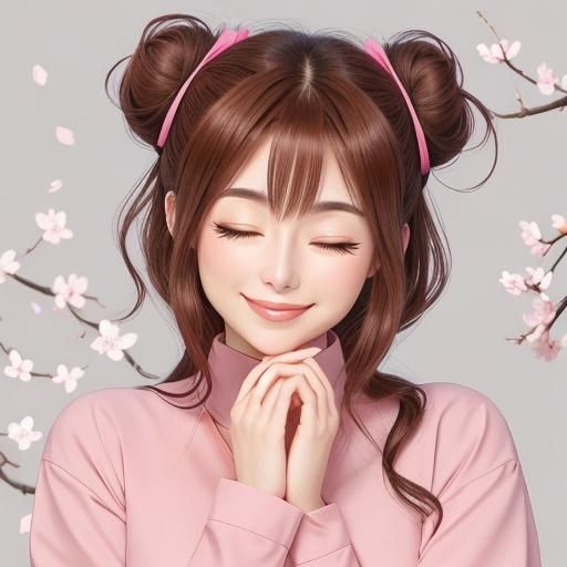 Anime Line Drawing of Smiling Woman in Garden